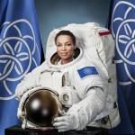 patriotic cosmopolitanism - astronaut with international flag of planet earth designed by Oskar Pernefeldt