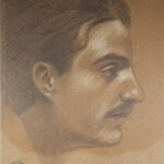 Self portrait drawing by Khalil Gibran 1905 - in profile - looking to the left