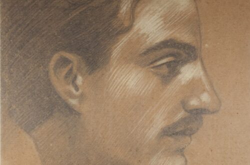 Self portrait drawing by Khalil Gibran 1905 - in profile - looking to the left