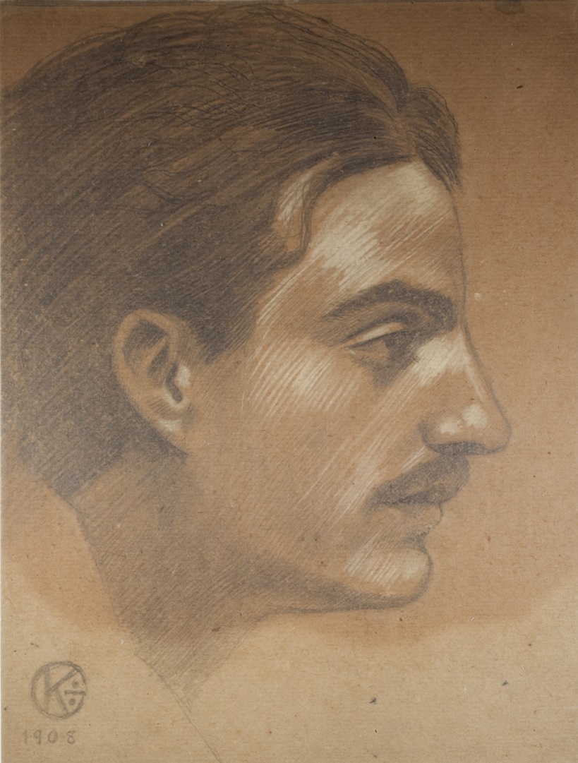 Self portrait drawing by Khalil Gibran 1905 - in profile - looking to the left